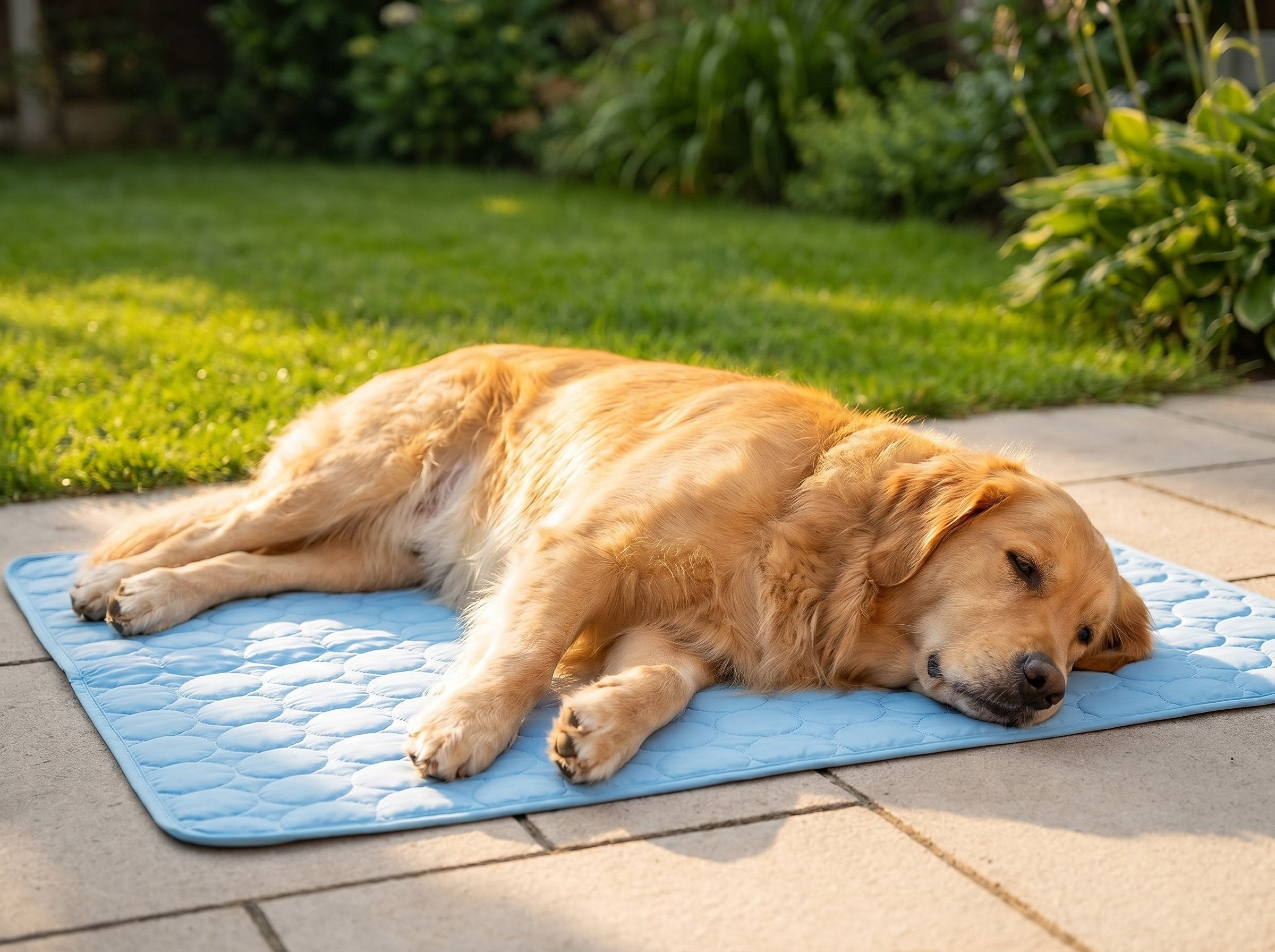 Golden retriever on Appie Paw cooling mat